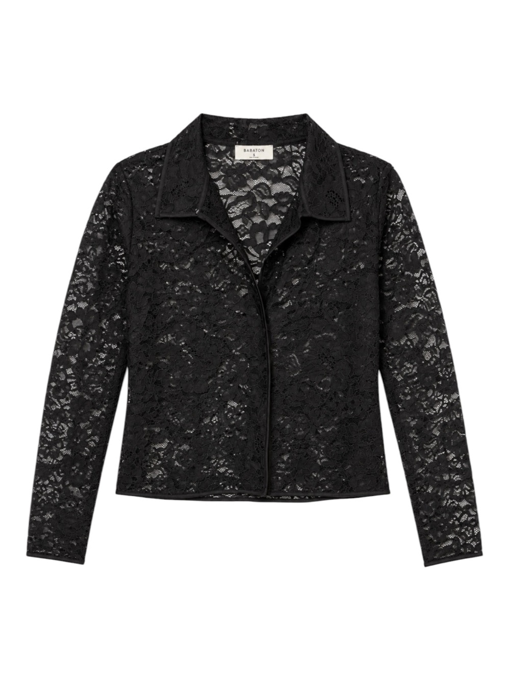 Aritzia Babaton Lace Blouse Womens XS Black Sheer Long Sleeve Collared Top